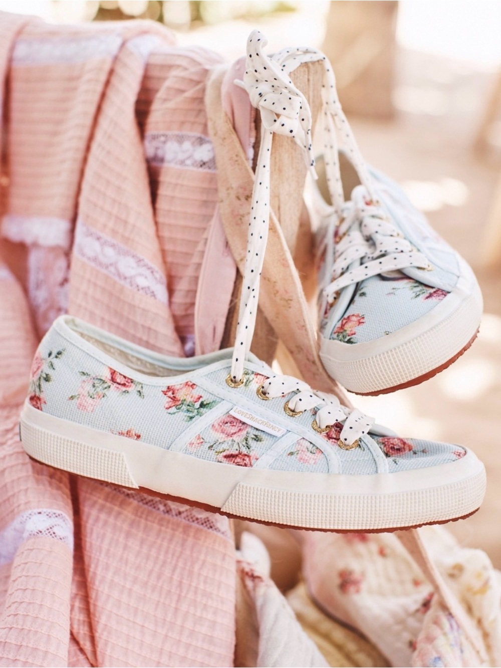 Love Shack Fancy x Superman Peri Blue Floral Canvas Sneakers Sz 8 / 39